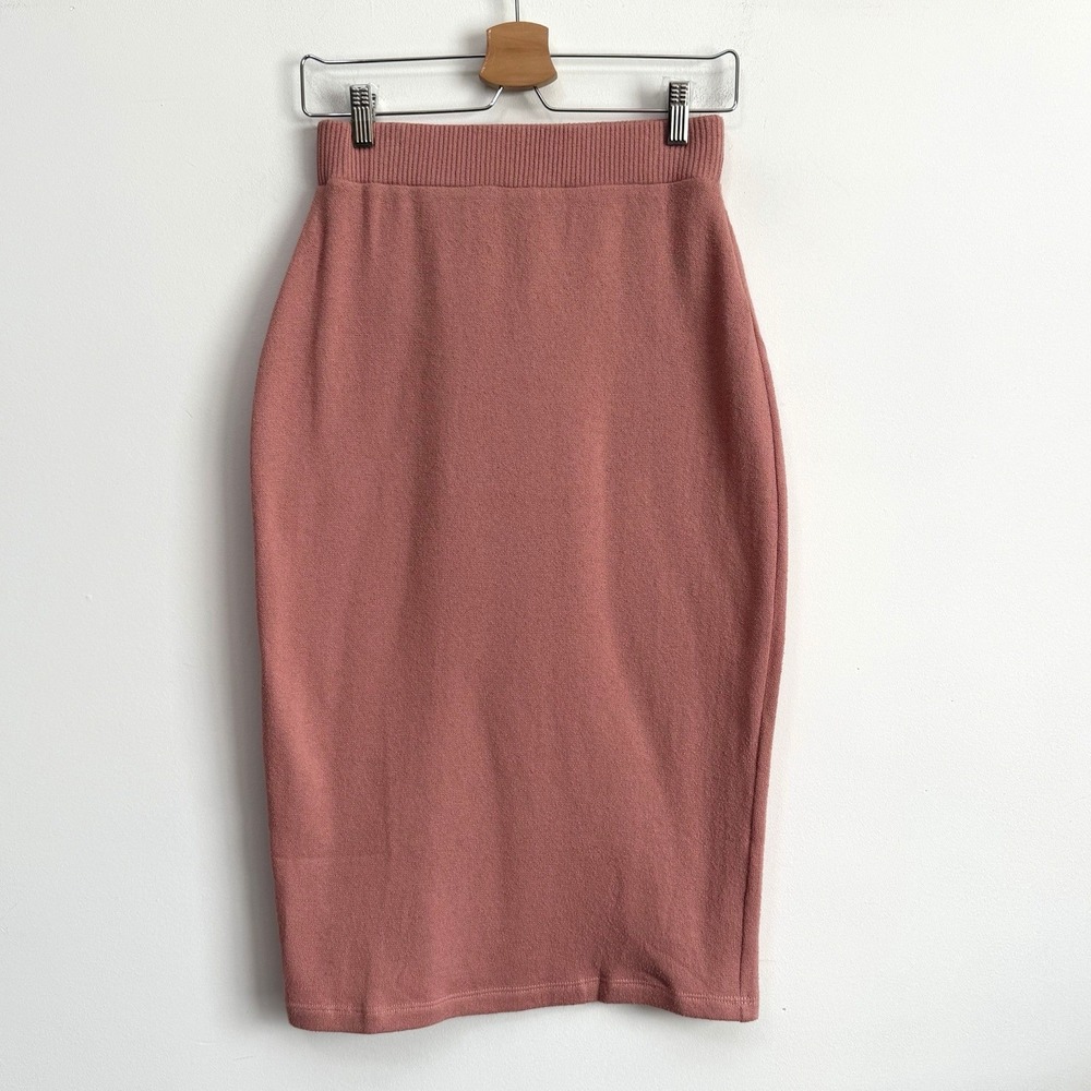 ZARA Pull On Knit Skirt M Knee Length Mauve Pink Stretch Trendy Boho Casual NWOT